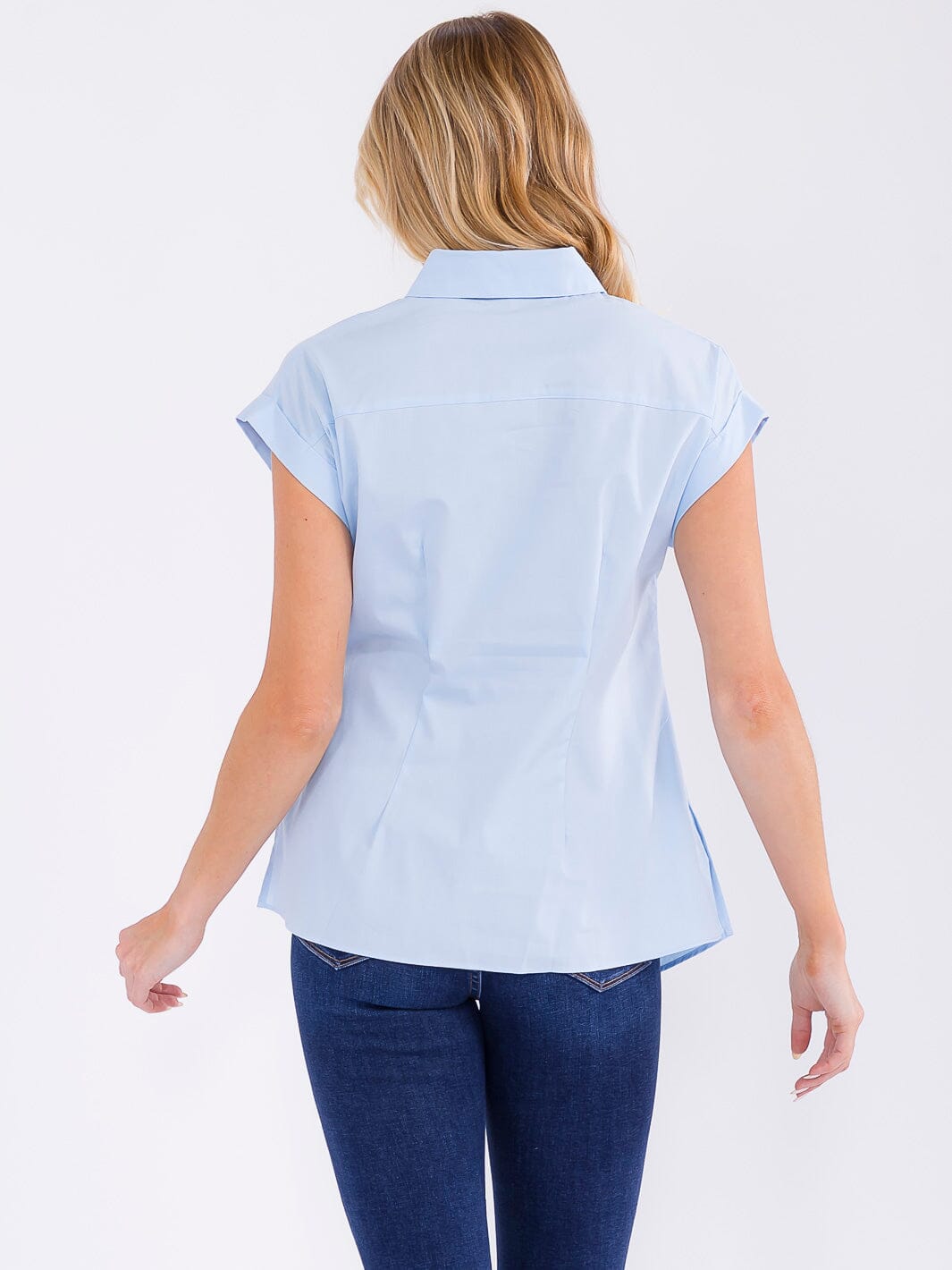 WOMEN'S SHORT SLEEVE BUTTON UP FRONT TIE BLOUSE