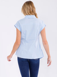 WOMEN'S SHORT SLEEVE BUTTON UP FRONT TIE BLOUSE