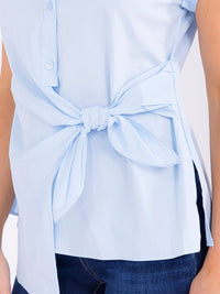 WOMEN'S SHORT SLEEVE BUTTON UP FRONT TIE BLOUSE