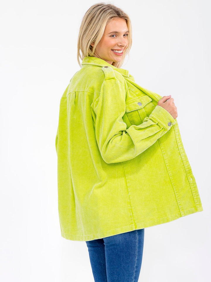 WOMEN'S LONG SLEEVE BUTTON CLOSURE FRONT POCKETS CORDUROY SHACKET