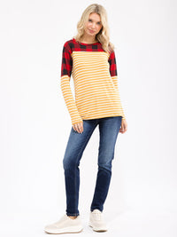 WOMEN'S LONG SLEEVE COLORBLOCK CONTRAST PRINT LOOSE FIT TOP
