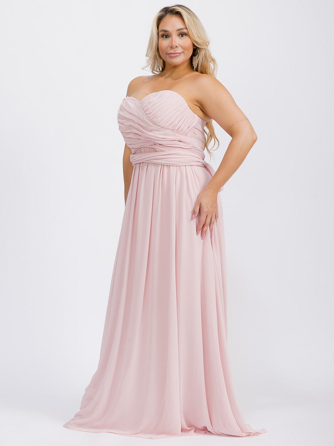 PUS SIZE SLEEVELESS V-NECK SELF TIE MAXI GOWN DRESS