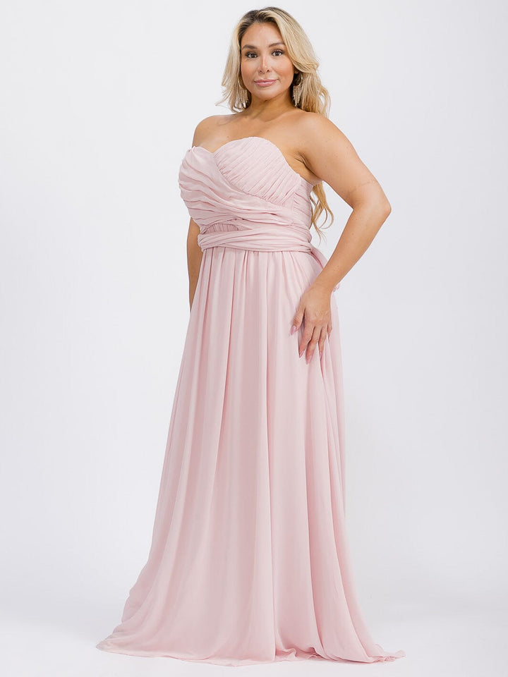 PUS SIZE SLEEVELESS V-NECK SELF TIE MAXI GOWN DRESS