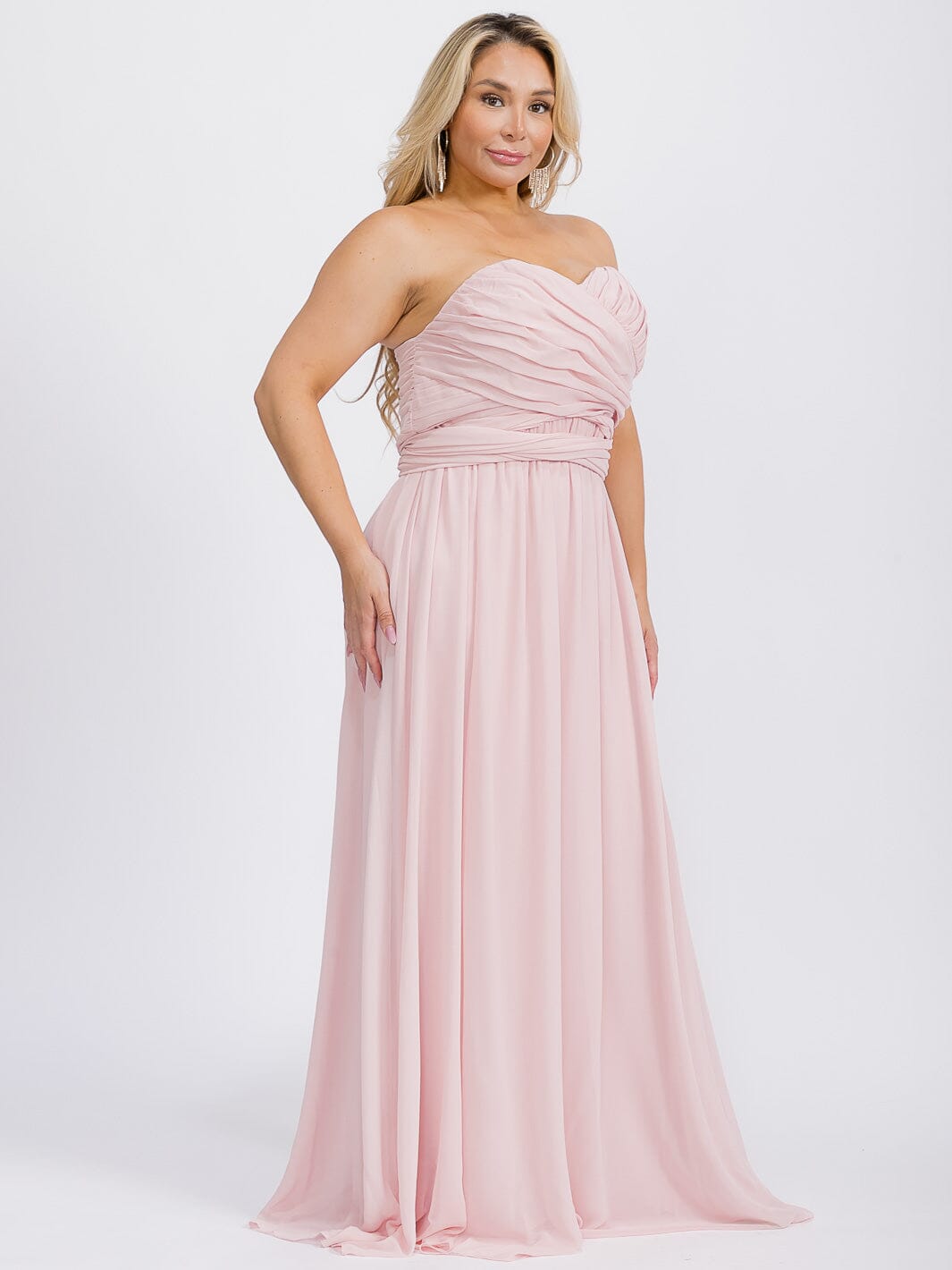 PUS SIZE SLEEVELESS V-NECK SELF TIE MAXI GOWN DRESS