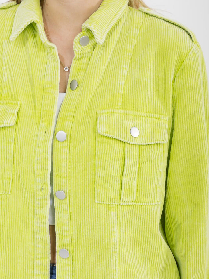 WOMEN'S LONG SLEEVE BUTTON CLOSURE FRONT POCKETS CORDUROY SHACKET