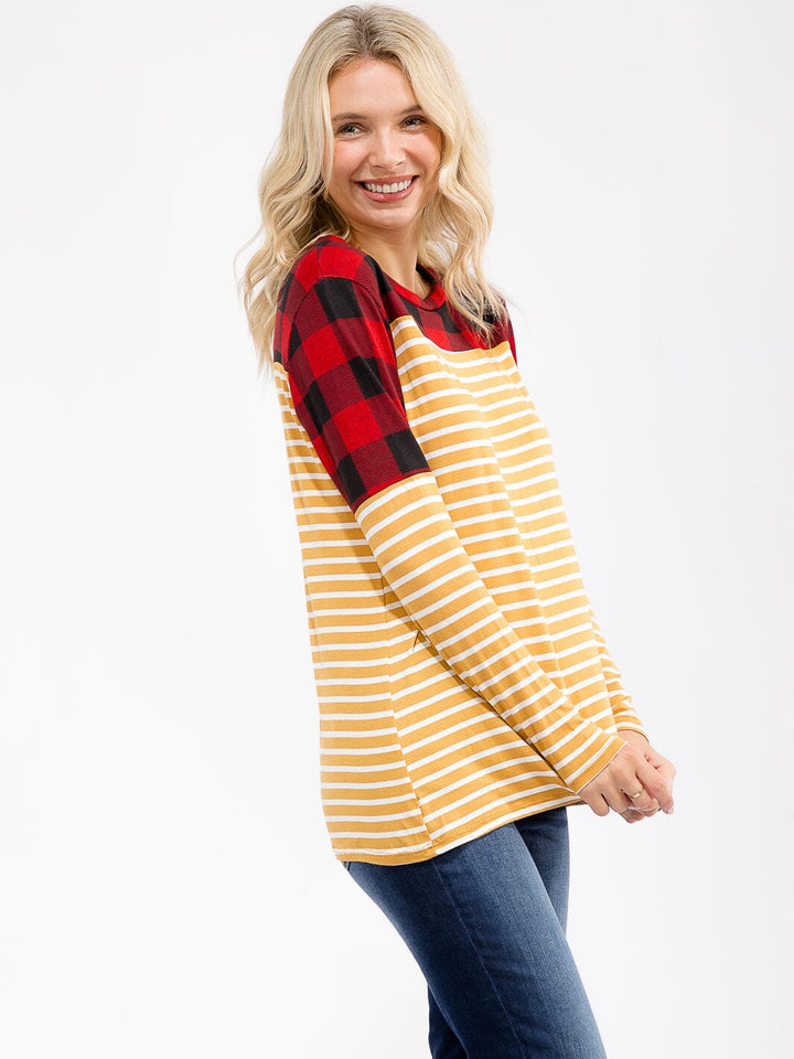 WOMEN'S LONG SLEEVE COLORBLOCK CONTRAST PRINT LOOSE FIT TOP