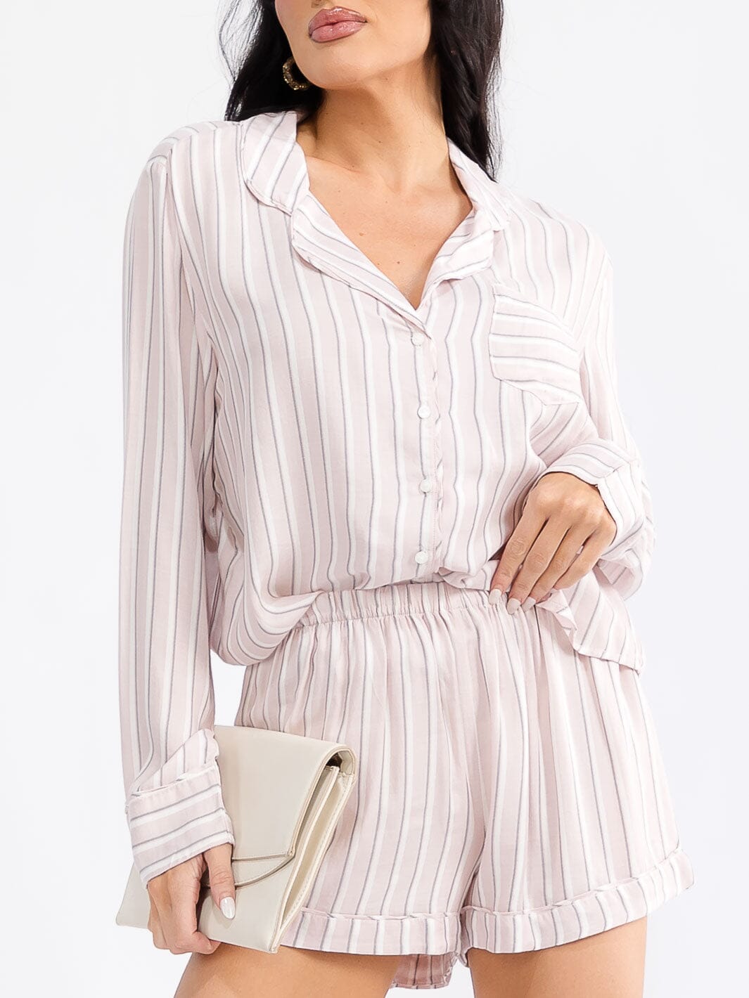 WOMEN'S ELASTIC WAIST STRIPES MINI SHORTS