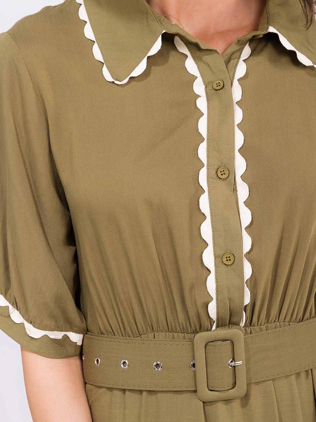 WOMEN'S SHORT SLEEVE BUTTON UP BELTED COLORBLOCK MAXI DRESS