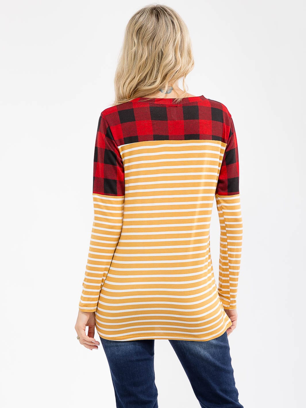 WOMEN'S LONG SLEEVE COLORBLOCK CONTRAST PRINT LOOSE FIT TOP