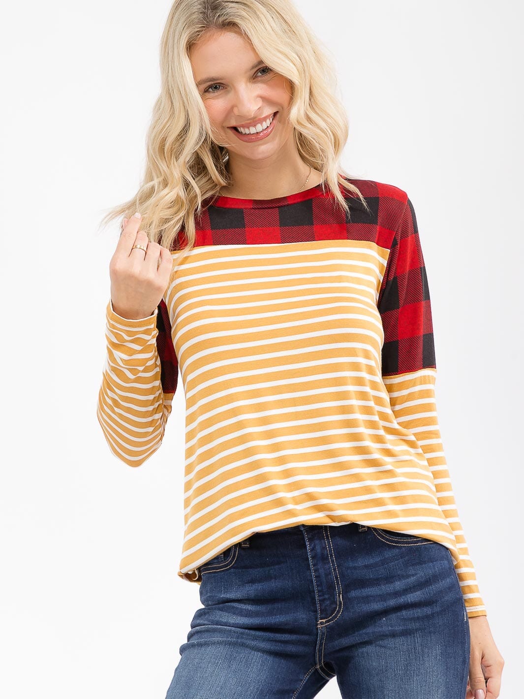 WOMEN'S LONG SLEEVE COLORBLOCK CONTRAST PRINT LOOSE FIT TOP