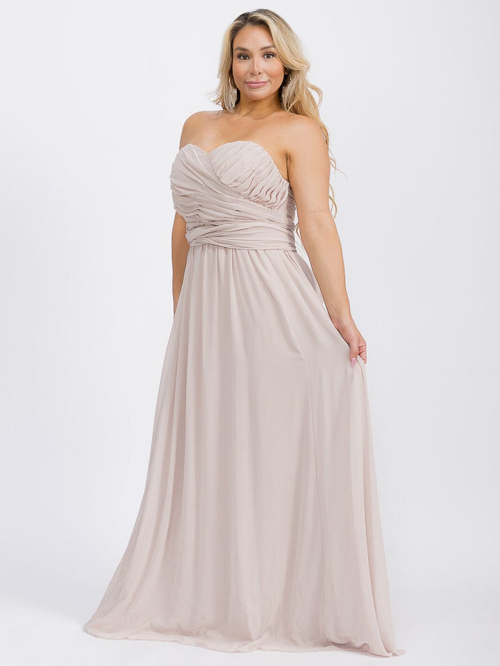 PUS SIZE SLEEVELESS V-NECK SELF TIE MAXI GOWN DRESS