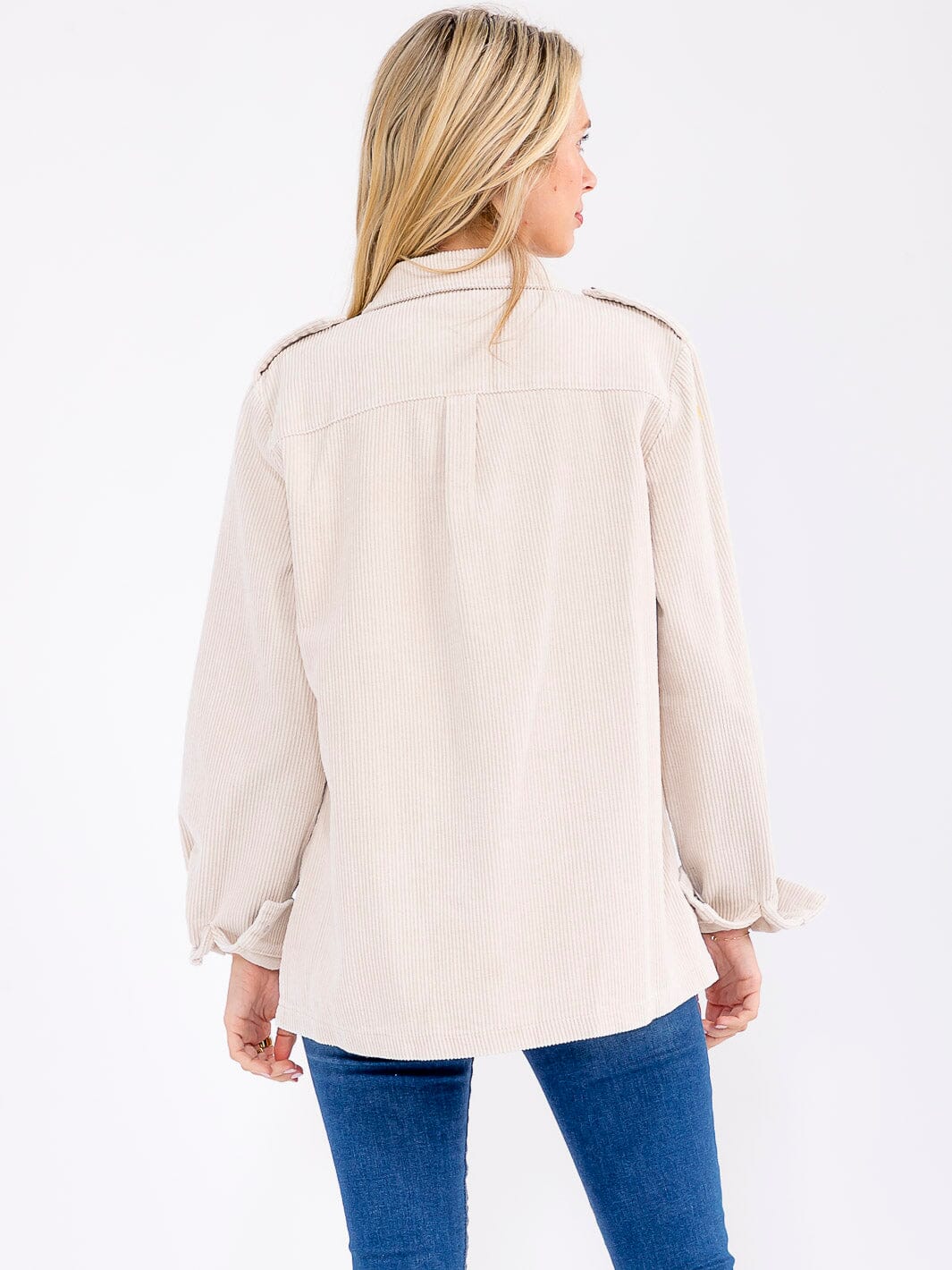 WOMEN'S LONG SLEEVE BUTTON CLOSURE FRONT POCKETS CORDUROY SHACKET