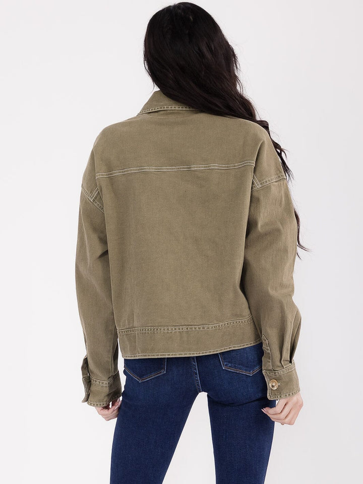 WOMEN'S LONG SLEEVE BUTTON CLOSURE FRONT POCKETS DENIM JACKET