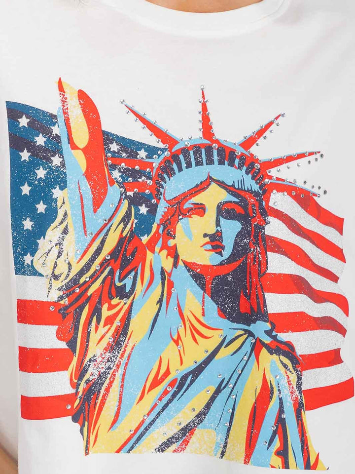 WOMEN'S SHORT SLEEVE BUTTERFLY PATRIOTIC GRAPHIC TOP