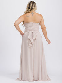 PUS SIZE SLEEVELESS V-NECK SELF TIE MAXI GOWN DRESS