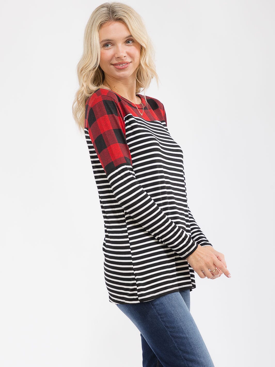 WOMEN'S LONG SLEEVE COLORBLOCK CONTRAST PRINT LOOSE FIT TOP