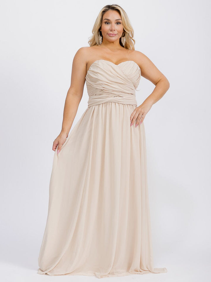 PUS SIZE SLEEVELESS V-NECK SELF TIE MAXI GOWN DRESS