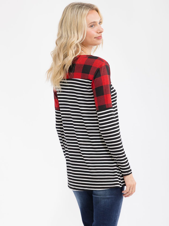 WOMEN'S LONG SLEEVE COLORBLOCK CONTRAST PRINT LOOSE FIT TOP