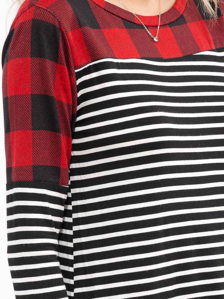 WOMEN'S LONG SLEEVE COLORBLOCK CONTRAST PRINT LOOSE FIT TOP