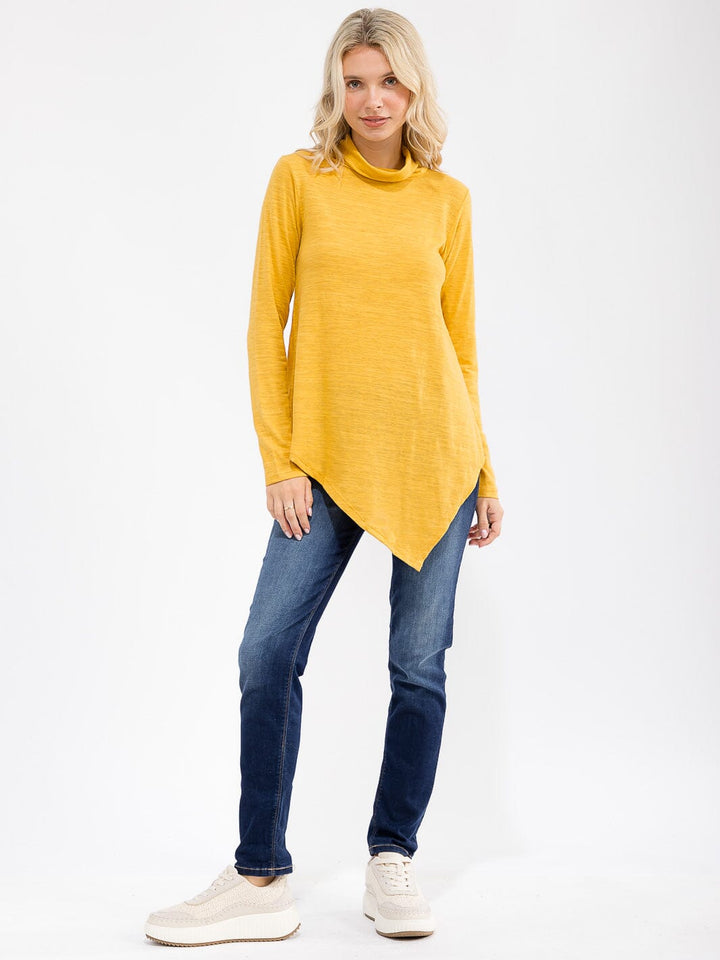 WOMEN'S LONG SLEEVE TURTLE NECK HIGH-LOW TOP