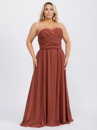 PUS SIZE SLEEVELESS V-NECK SELF TIE MAXI GOWN DRESS