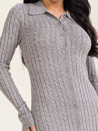 WOMEN'S LONG SLEEVE BUTTON UP CABLE KNIT BODYCON MAXI DRESS