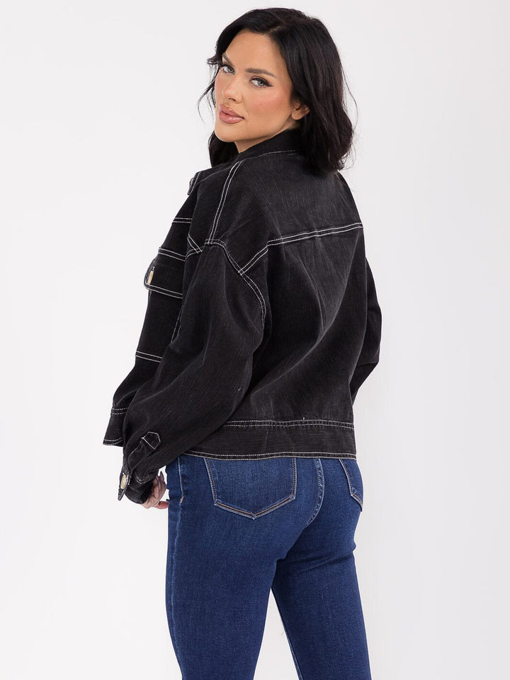 WOMEN'S LONG SLEEVE BUTTON CLOSURE FRONT POCKETS DENIM JACKET