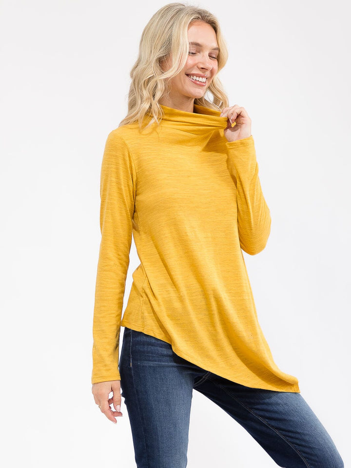 WOMEN'S LONG SLEEVE TURTLE NECK HIGH-LOW TOP