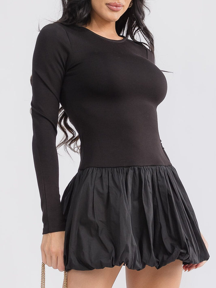 WOMEN'S LONG SLEEVE OPEN BACK FIT & FLARE MINI DRESS