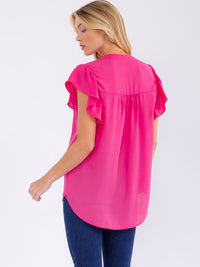 WOMEN'S SHORT SLEEVE BUTTON UP HIGH-LOW DETAILED BLOUSE