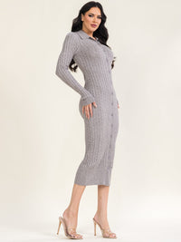 WOMEN'S LONG SLEEVE BUTTON UP CABLE KNIT BODYCON MAXI DRESS