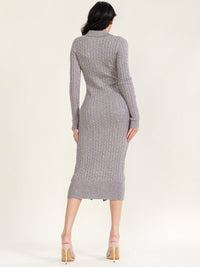 WOMEN'S LONG SLEEVE BUTTON UP CABLE KNIT BODYCON MAXI DRESS