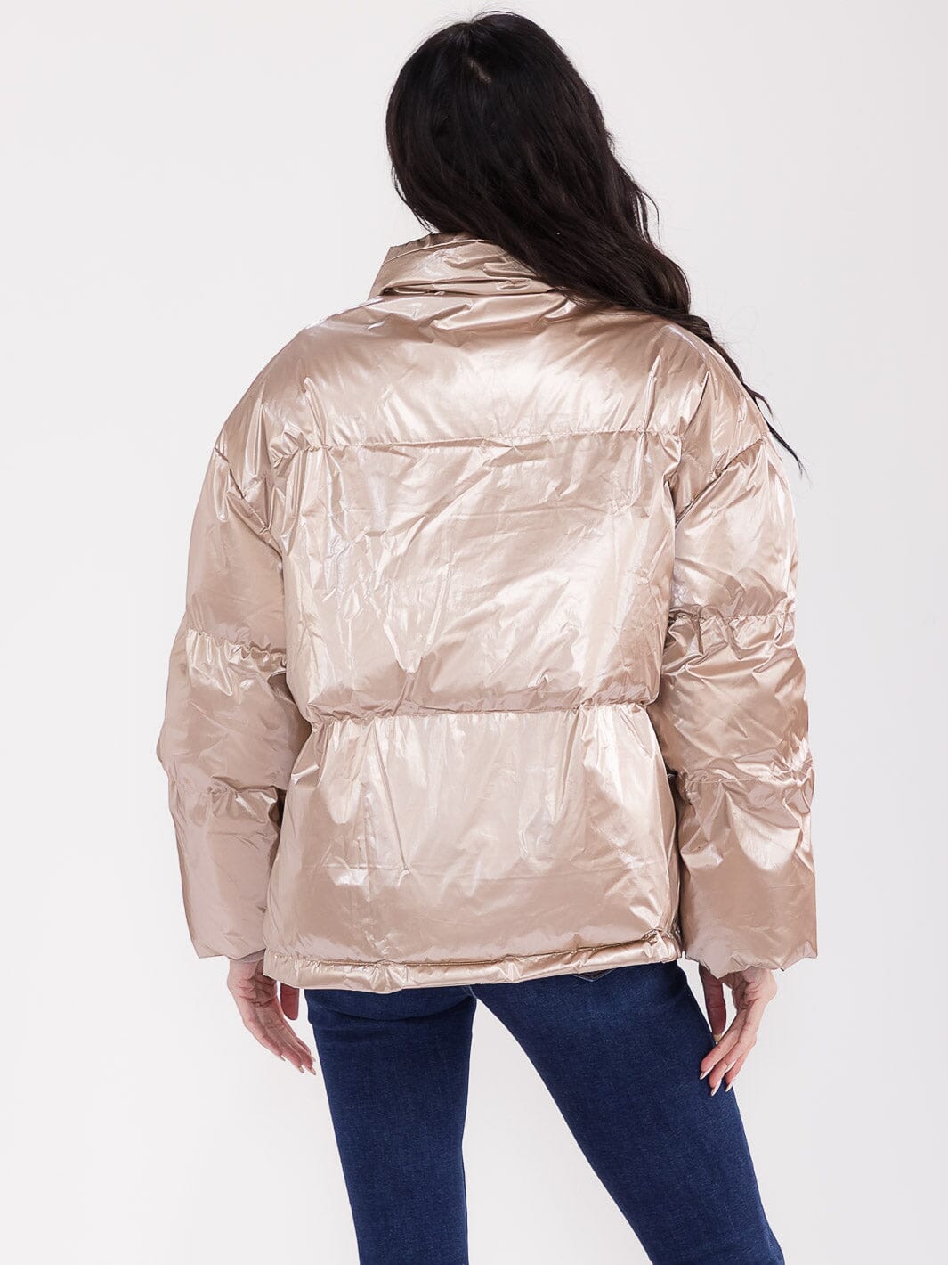 WOMEN'S LONG SLEEVE BUTTON UP POCKETS METALLIC JACKET