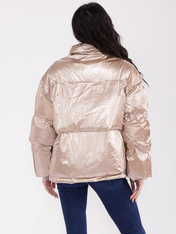 WOMEN'S LONG SLEEVE BUTTON UP POCKETS METALLIC JACKET