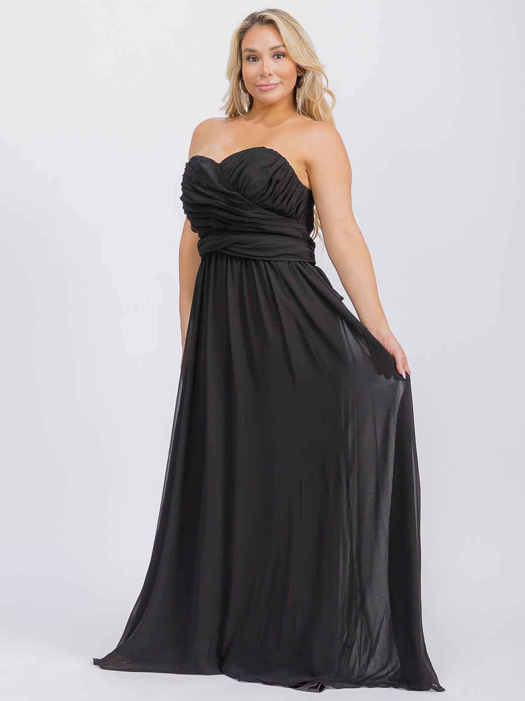 PUS SIZE SLEEVELESS V-NECK SELF TIE MAXI GOWN DRESS