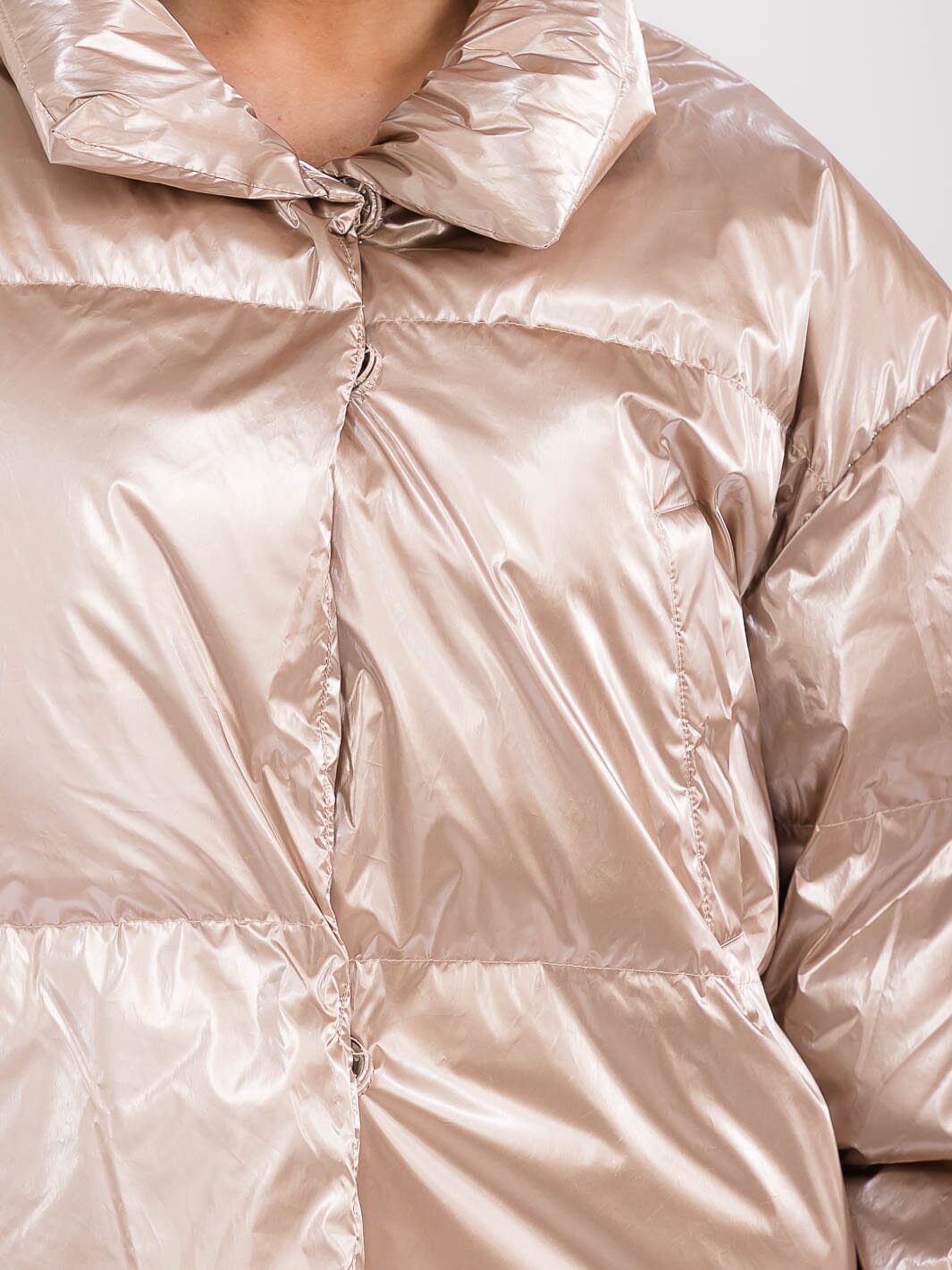 WOMEN'S LONG SLEEVE BUTTON UP POCKETS METALLIC JACKET