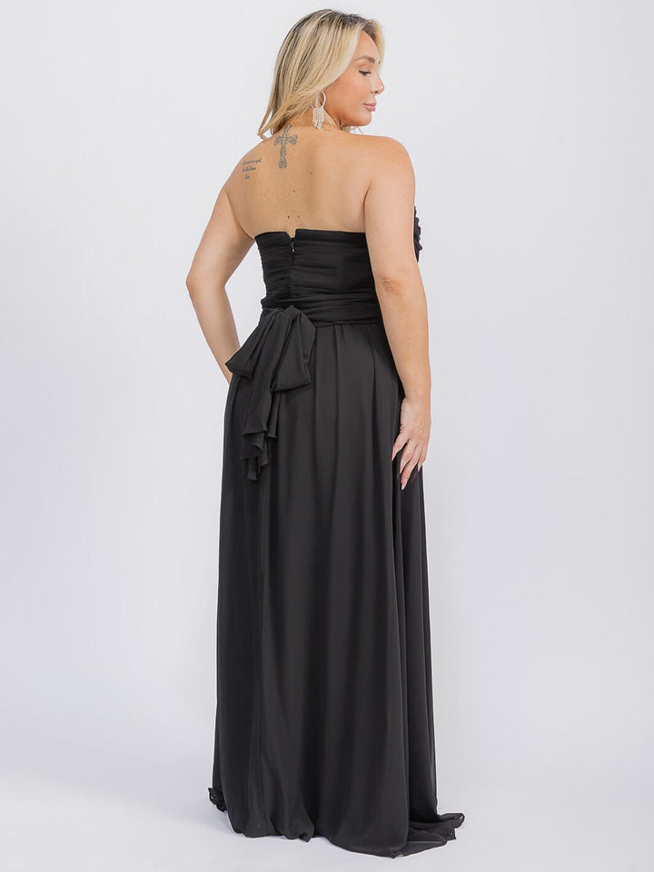 PUS SIZE SLEEVELESS V-NECK SELF TIE MAXI GOWN DRESS