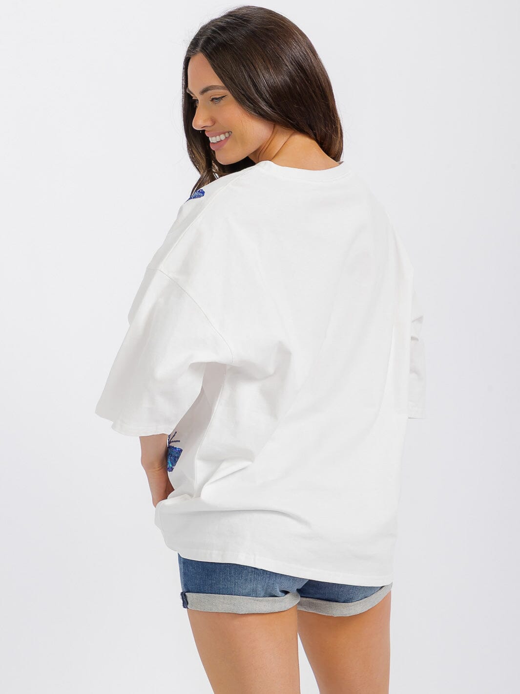 WOMEN'S SHORT SLEEVE BUTTERFLY SEQUINS GRAPHIC TOP