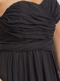 PUS SIZE SLEEVELESS V-NECK SELF TIE MAXI GOWN DRESS