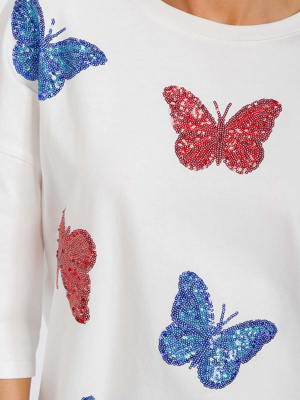WOMEN'S SHORT SLEEVE BUTTERFLY SEQUINS GRAPHIC TOP