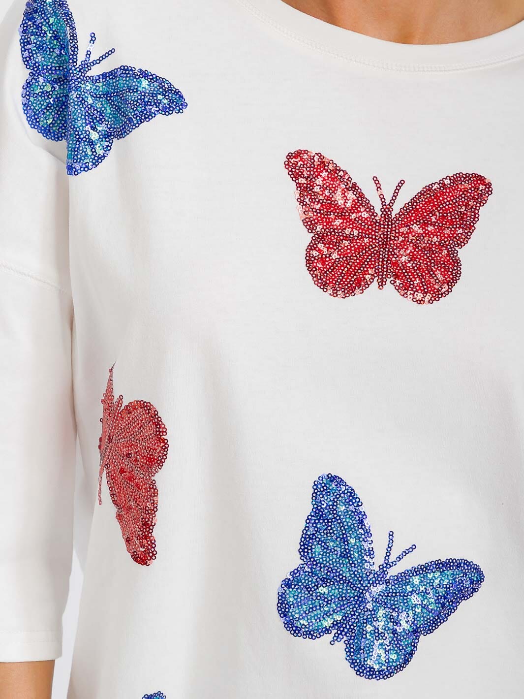 WOMEN'S SHORT SLEEVE BUTTERFLY SEQUINS GRAPHIC TOP