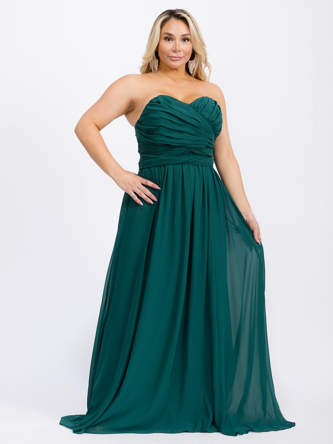 PUS SIZE SLEEVELESS V-NECK SELF TIE MAXI GOWN DRESS