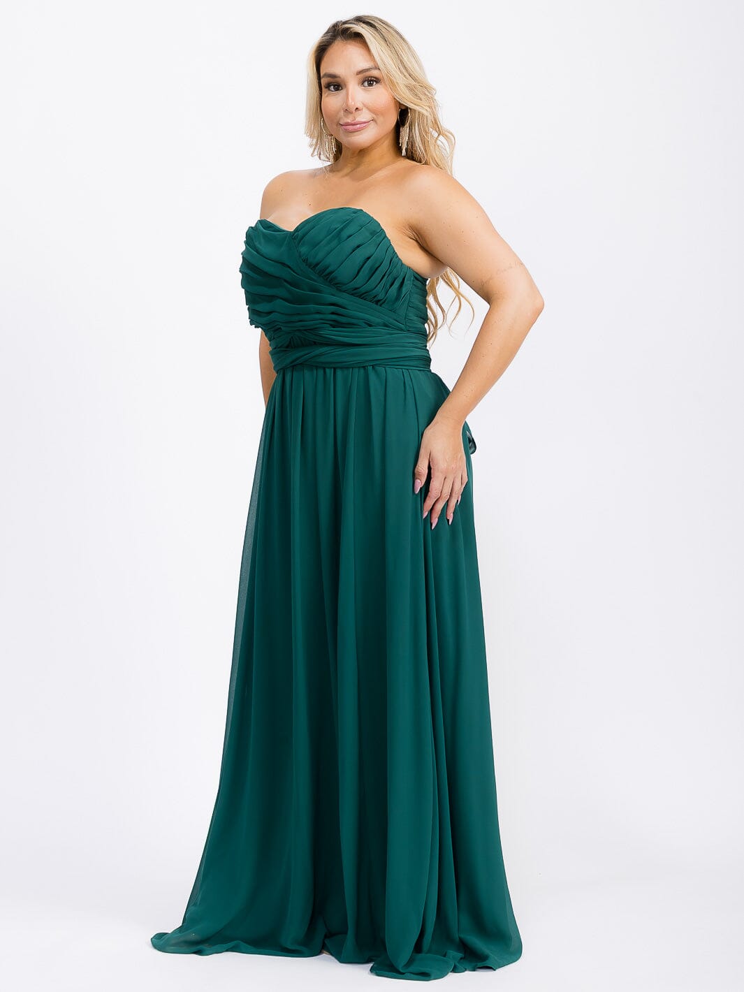 PUS SIZE SLEEVELESS V-NECK SELF TIE MAXI GOWN DRESS