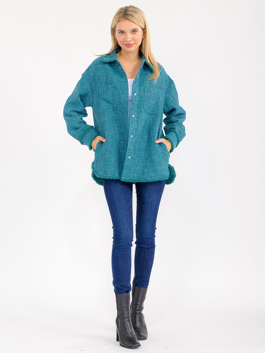 WOMEN'S LONG SLEEVE BUTTON CLOSURE FRONT POCKETS DETAILED JACKET