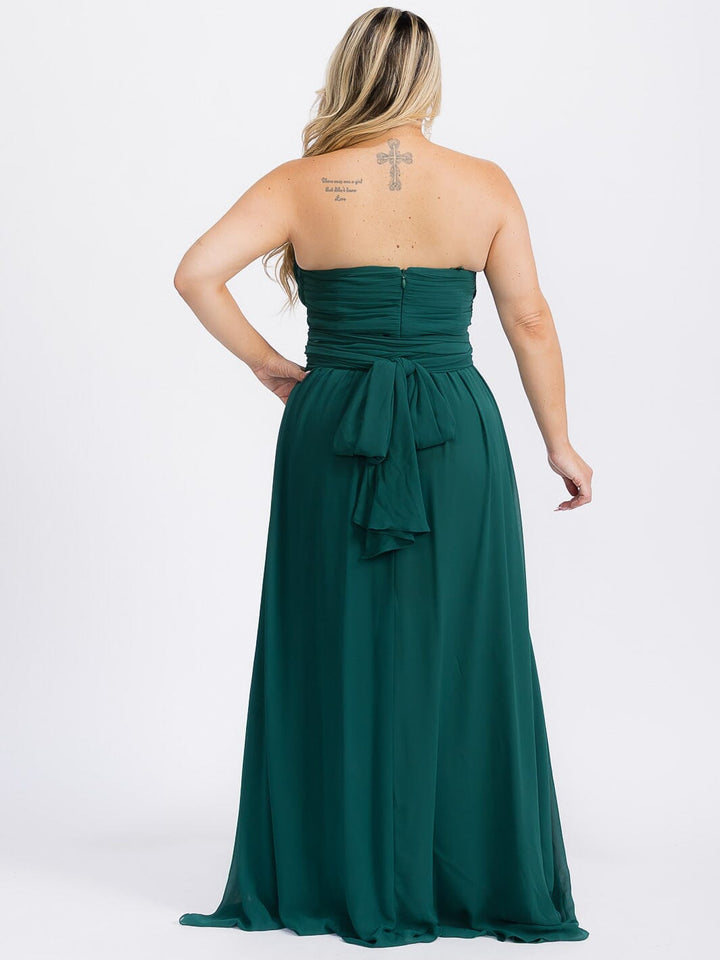 PUS SIZE SLEEVELESS V-NECK SELF TIE MAXI GOWN DRESS