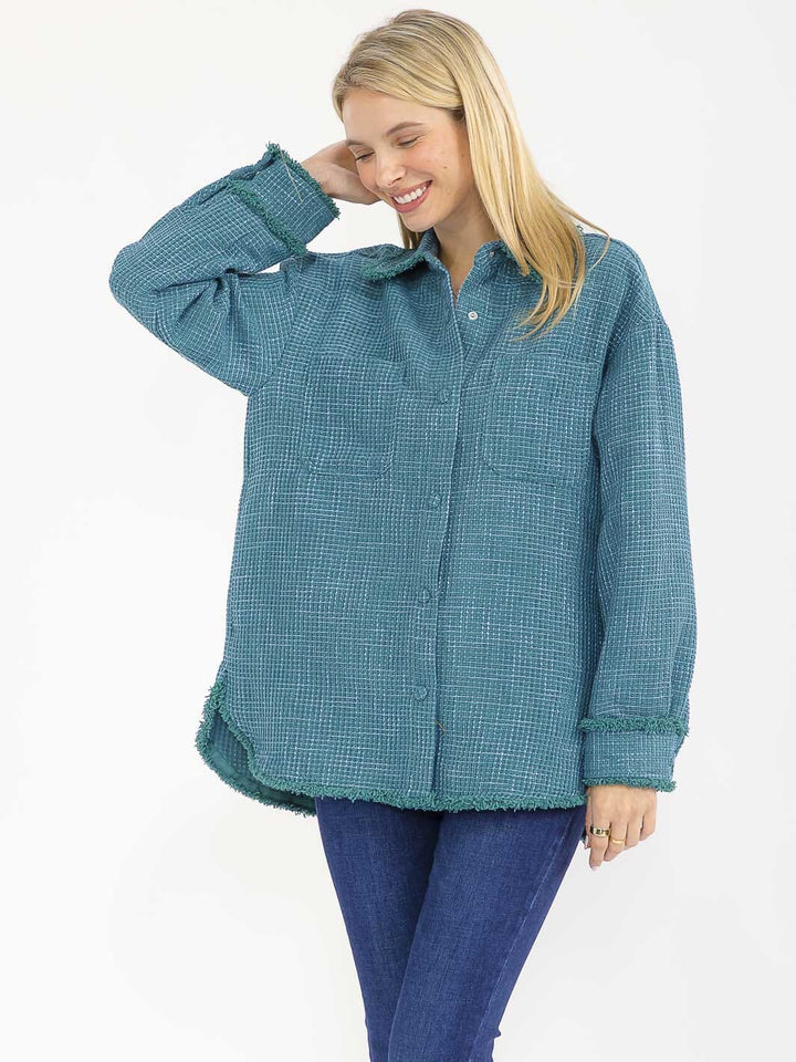 WOMEN'S LONG SLEEVE BUTTON CLOSURE FRONT POCKETS DETAILED JACKET