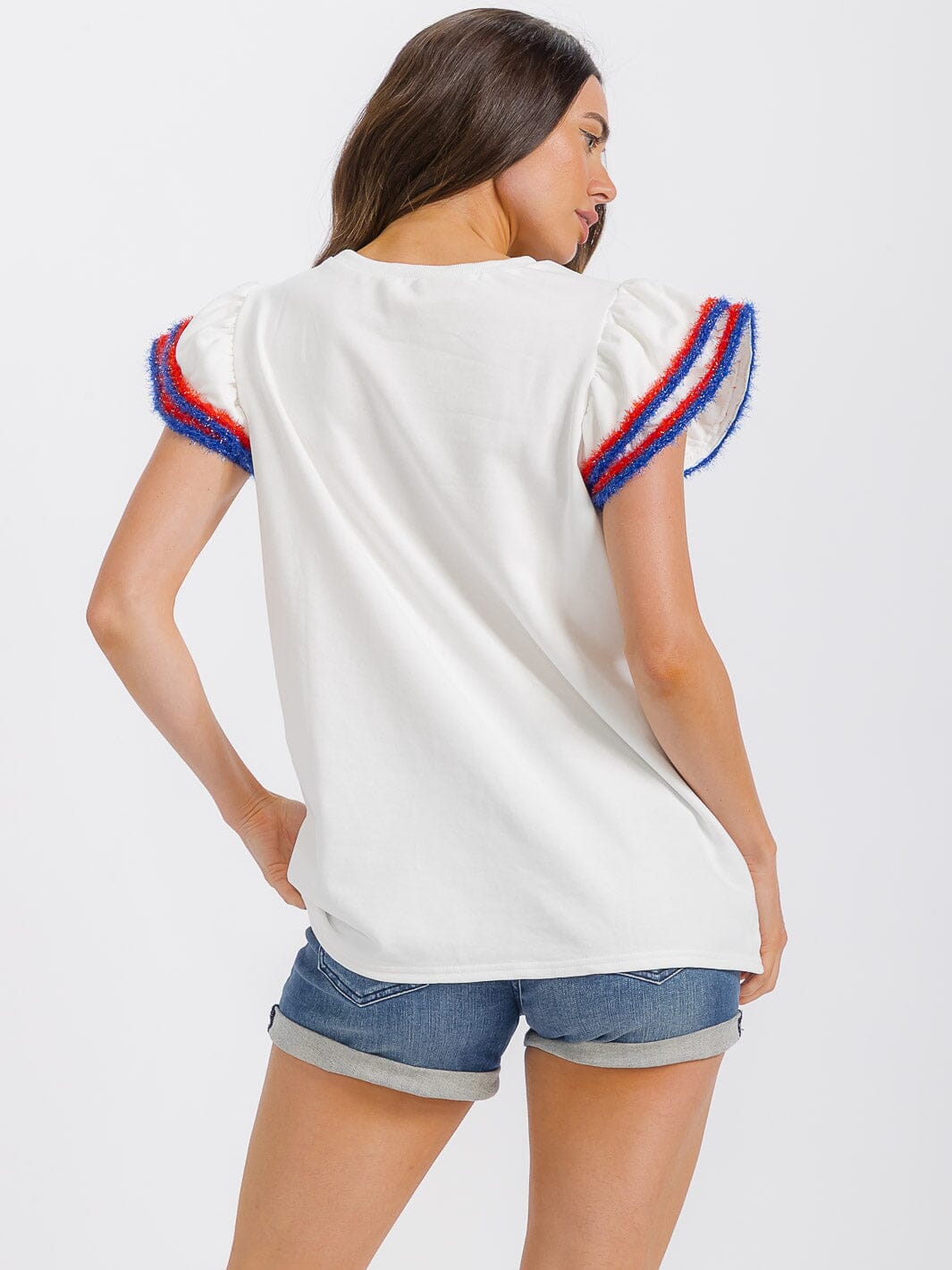 WOMEN'S SHORT SLEEVE BOW PATRIOTIC GRAPHIC TOP