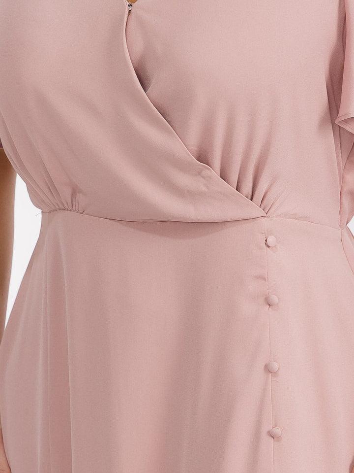 PUS SIZE SHORT SLEEVE V-NECK SURPLICE FRONT SLIT MAXI GOWN DRESS