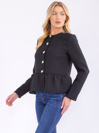 WOMEN'S LONG SLEEVE BUTTON UP PEPLUM BLOUSE