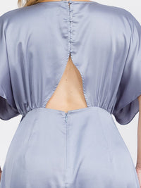 PUS SIZE SHORT SLEEVE V-NECK OPEN BACK MAXI GOWN DRESS